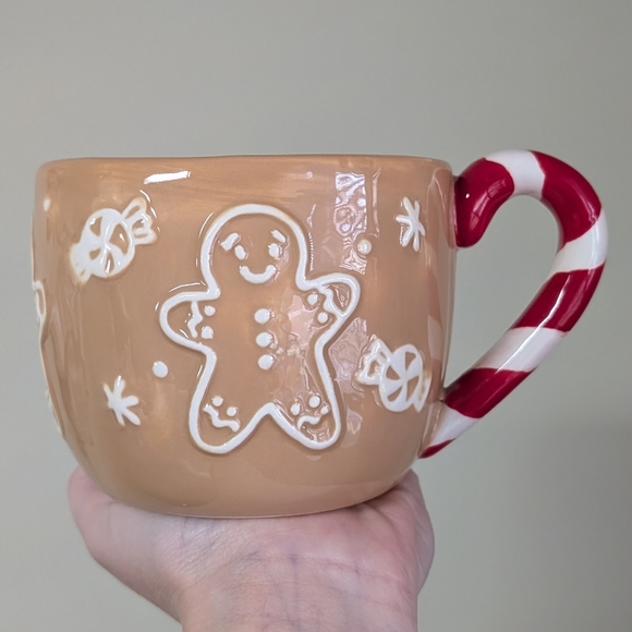 Festive Gingerbread Man Mug with Candy Cane Handle, Hand Painted 🎨 - Picture 1 of 5